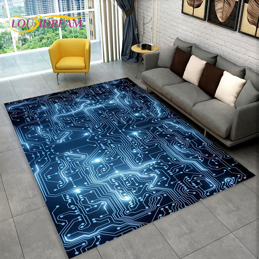 Kids Outdoor Area - 3D Chip Circuit Board Area Rug,Carpet